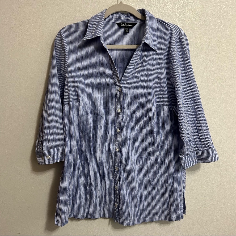 Ulla Popken blue and white striped tunic button down